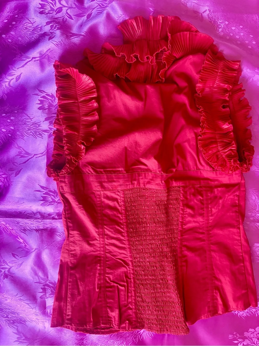 bebe Red Ruffle-Trim Button Front Blouse - Picture 3 of 3